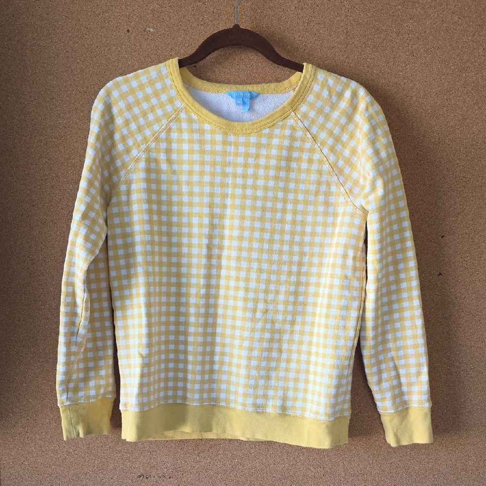 Draper James Cotton Yellow Gingham Crewneck Knit Pullover Sweatshirt  Size M